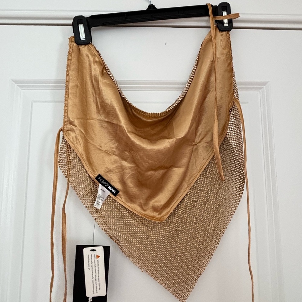 Fashion Nova Gold Rhinestone Mesh Top - Picture 12 of 14